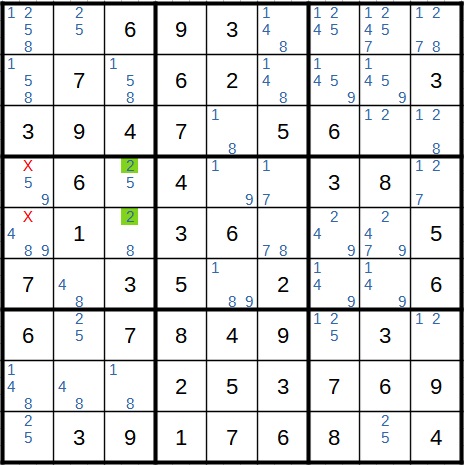 Sudoku Methode der eingeschlossenen Kandidaten Variante 2 Lösung